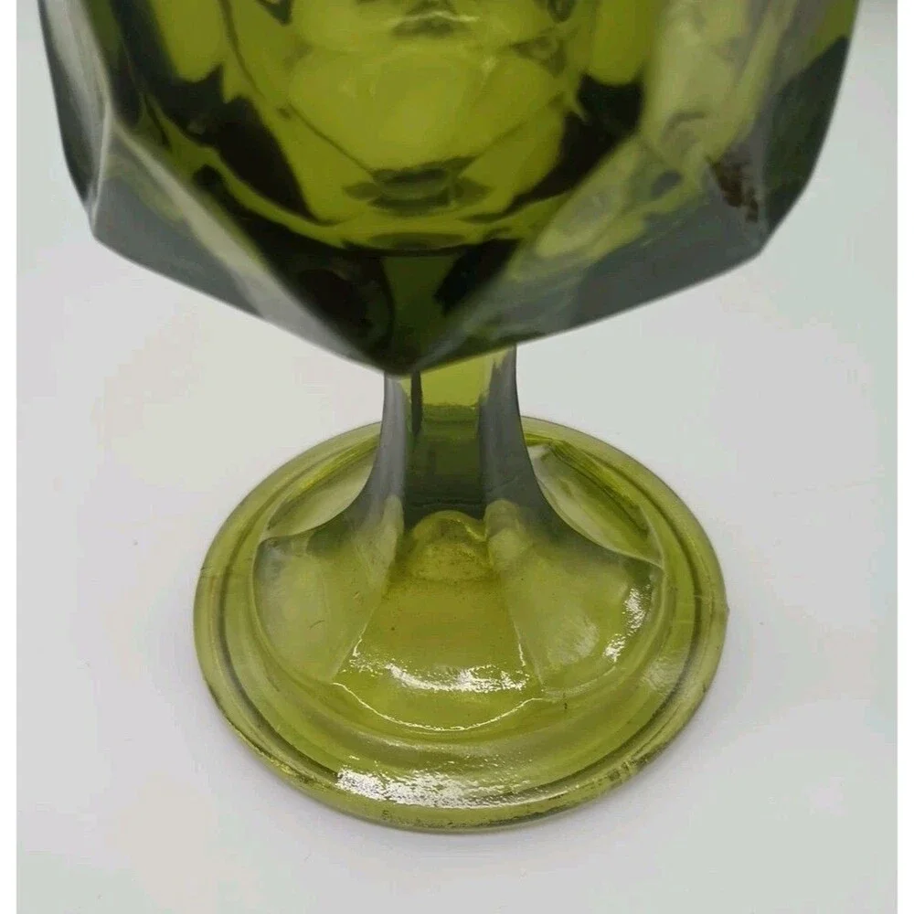 3 Anchor Hocking  Vintage  Fairfield Avocado Green Stemmed Goblets Glasses 6